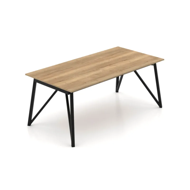 Perfecta Claire Table design extensible en mélaminé imitation chêne naturel avec pieds en métal noir> Table De Salle à Manger