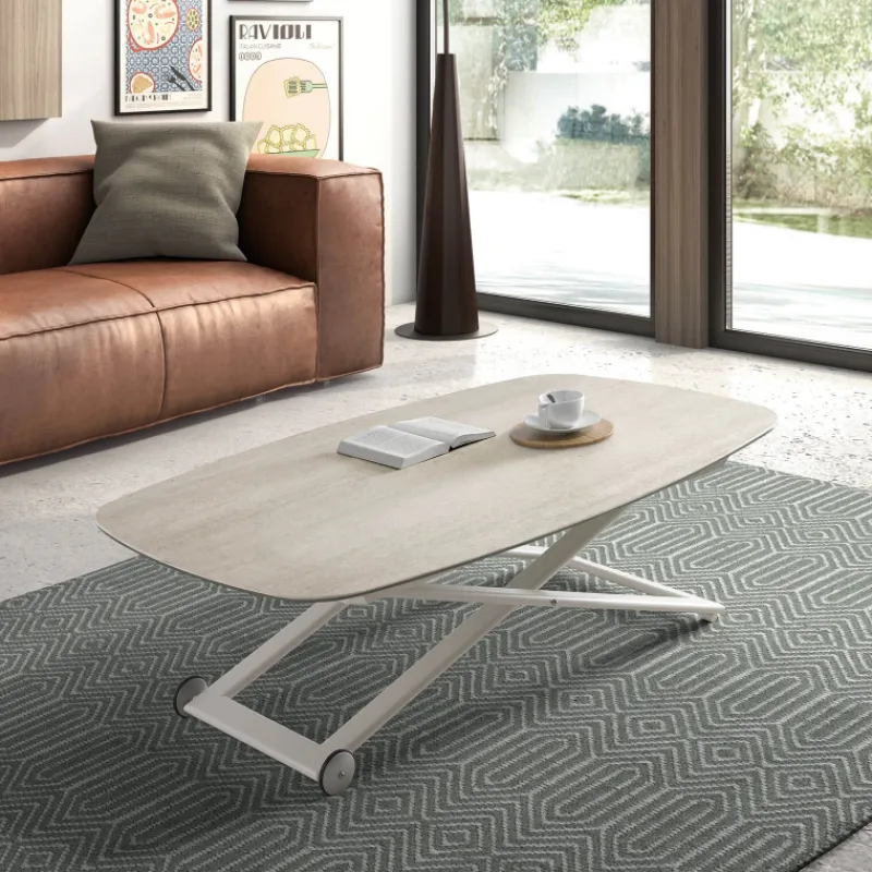 Ramiro Tarazona Clip Table basse relevable électrique forme tonneau en céramique> Table De Salon|Table Pour Petit Espace