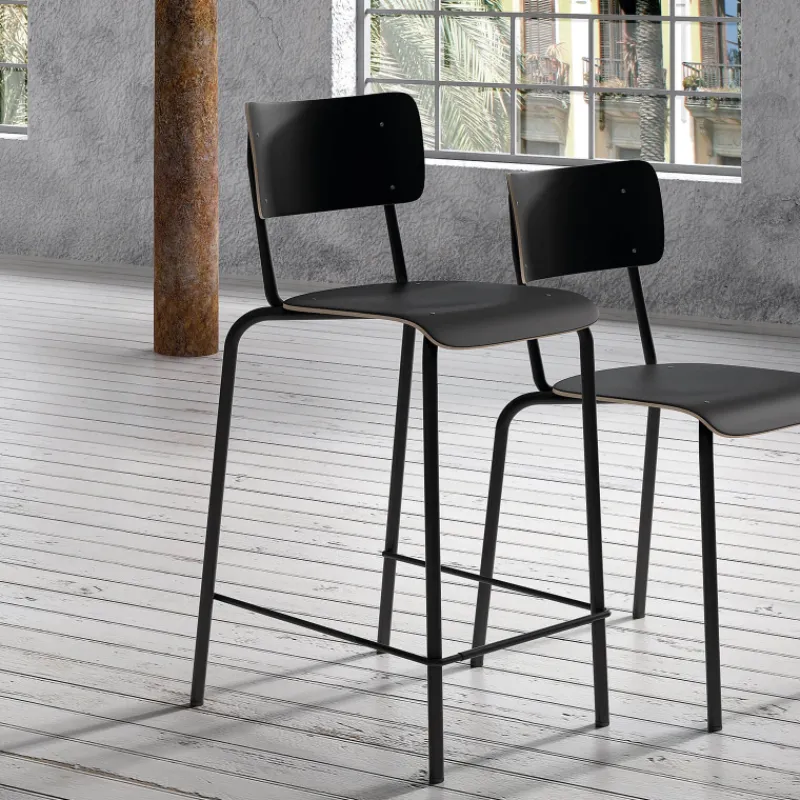 Perfecta Collège Tabouret snack vintage avec dossier en bois et métal> Tabouret Snack (assise +/- 65 Cm)|Tabouret De Bar (assise +/- 80 Cm)