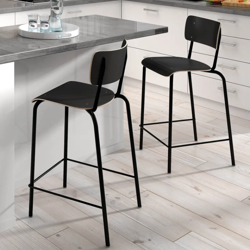 Perfecta Collège Tabouret snack vintage avec dossier en bois et métal> Tabouret Snack (assise +/- 65 Cm)|Tabouret De Bar (assise +/- 80 Cm)