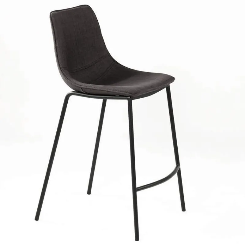 CoqueTabouret snack coque en tissu gris et pieds en métal noir> Tabouret Snack (assise +/- 65 Cm)|Tabouret De Bar (assise +/- 80 Cm)