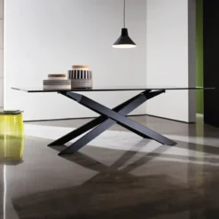 Sovet Italia Cross Sovet® Table de salle à manger design en verre et métal><noscript><img width=