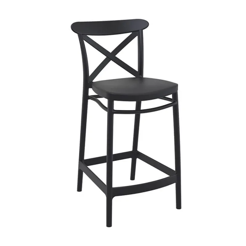 Cross Tabouret snack moderne en polypropylène avec dossier> Tabouret Snack (assise +/- 65 Cm)|Tabouret De Bar (assise +/- 80 Cm)