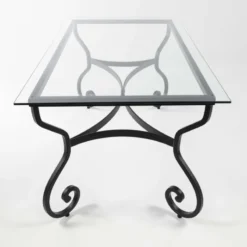 Jayso Damasco Table style provençal plateau verre avec pieds en acier> Table De Cuisine|Table De Salle à Manger