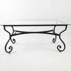 Jayso Damasco Table style provençal plateau verre avec pieds en acier><noscript><img width=