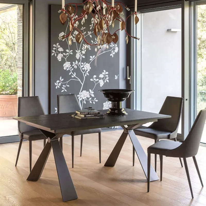 Altacom Delta Table design italienne extensible en mélaminé et pieds en X> Table De Salle à Manger