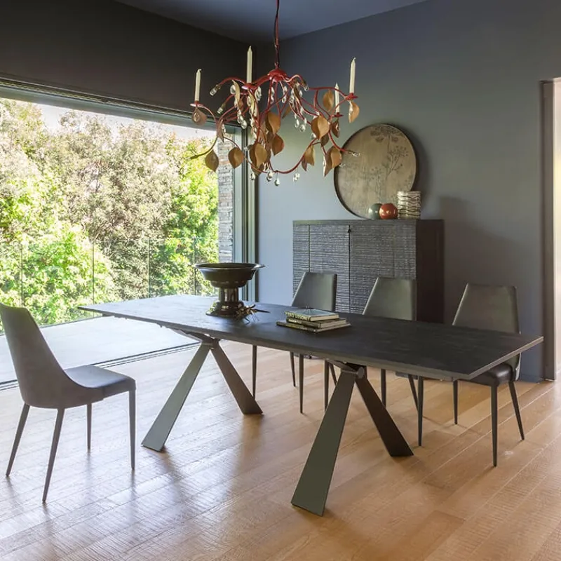 Altacom Delta Table design italienne extensible en mélaminé et pieds en X> Table De Salle à Manger