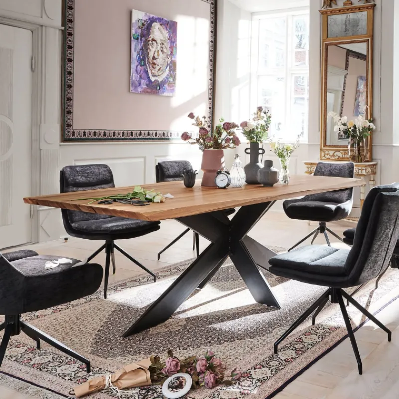 ExtrêmeTable design plateau bois massif avec pieds en métal> Table De Salle à Manger