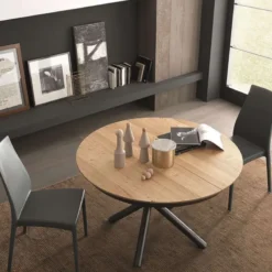 Altacom Fahrenheit Table design extensible ronde en bois avec pied central forme mikado><noscript><img width=
