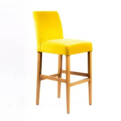 Sessio Fritz line Tabouret de bar avec dos en tissu matelassé et pieds en bois> Tabouret De Bar (assise +/- 80 Cm)