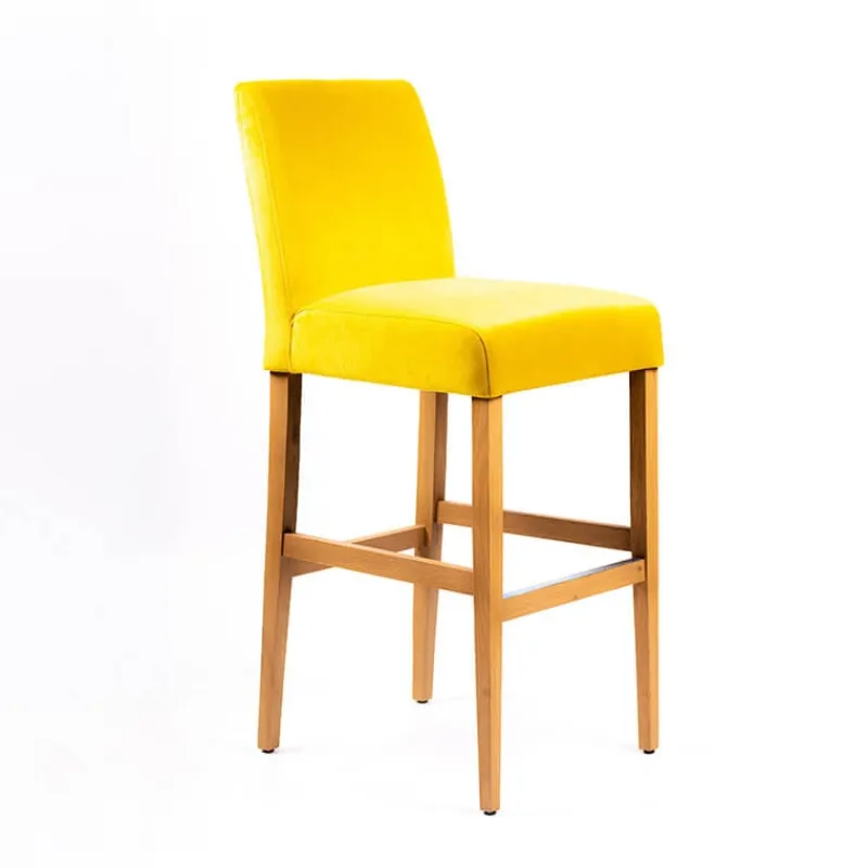 Sessio Fritz line Tabouret de bar avec dos en tissu matelassé et pieds en bois> Tabouret De Bar (assise +/- 80 Cm)