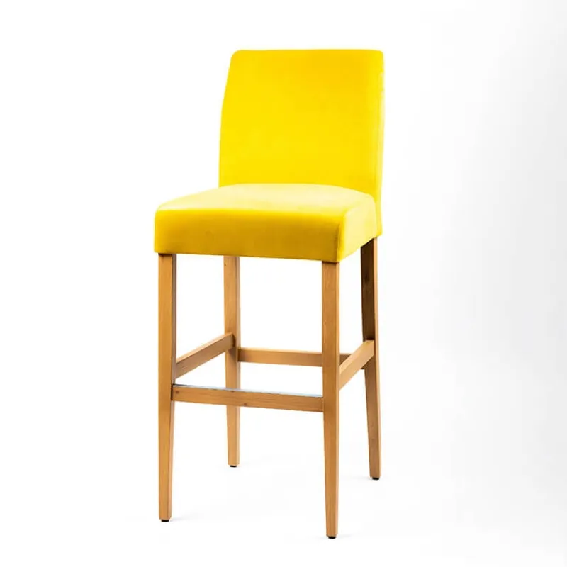 Sessio Fritz line Tabouret de bar avec dos en tissu matelassé et pieds en bois> Tabouret De Bar (assise +/- 80 Cm)