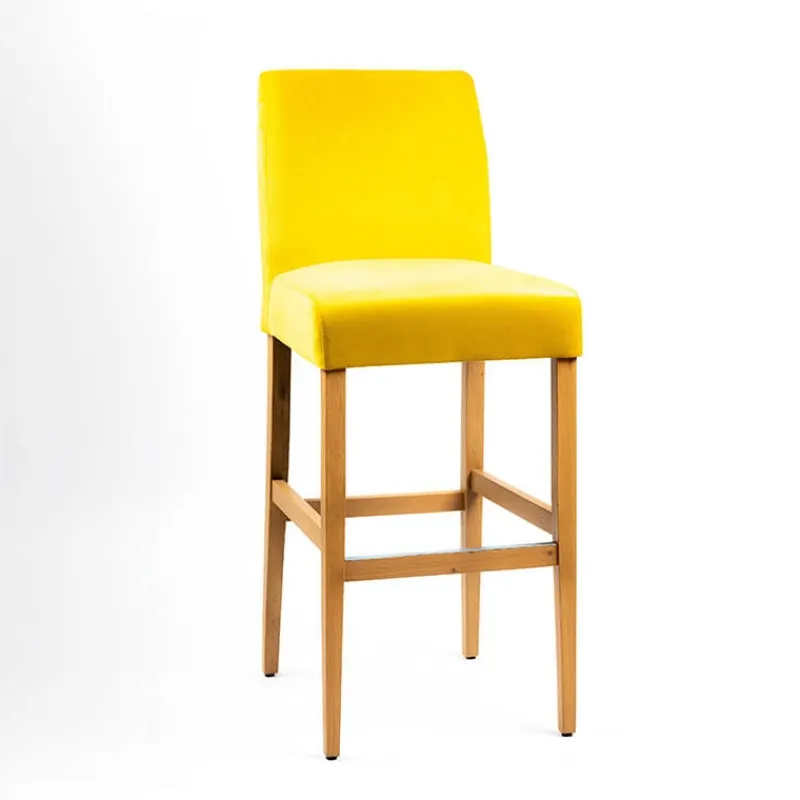 Sessio Fritz line Tabouret de bar avec dos en tissu matelassé et pieds en bois> Tabouret De Bar (assise +/- 80 Cm)