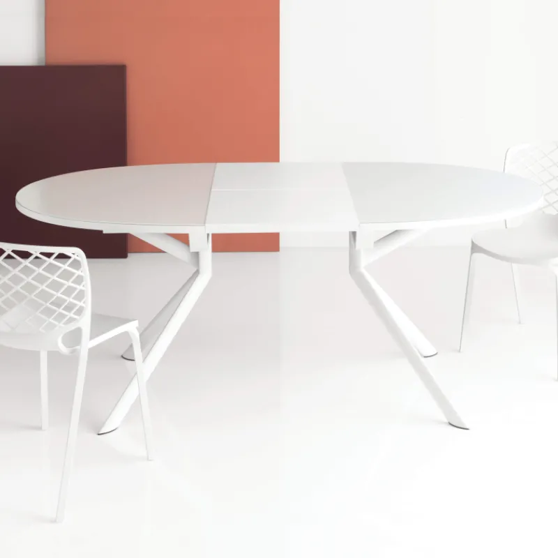 Giove Table ronde extensible en verre blanc> Table De Cuisine