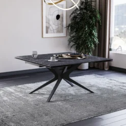 Lievens HectorTable carrée extensible en céramique design avec pieds en métal> Table De Salle à Manger