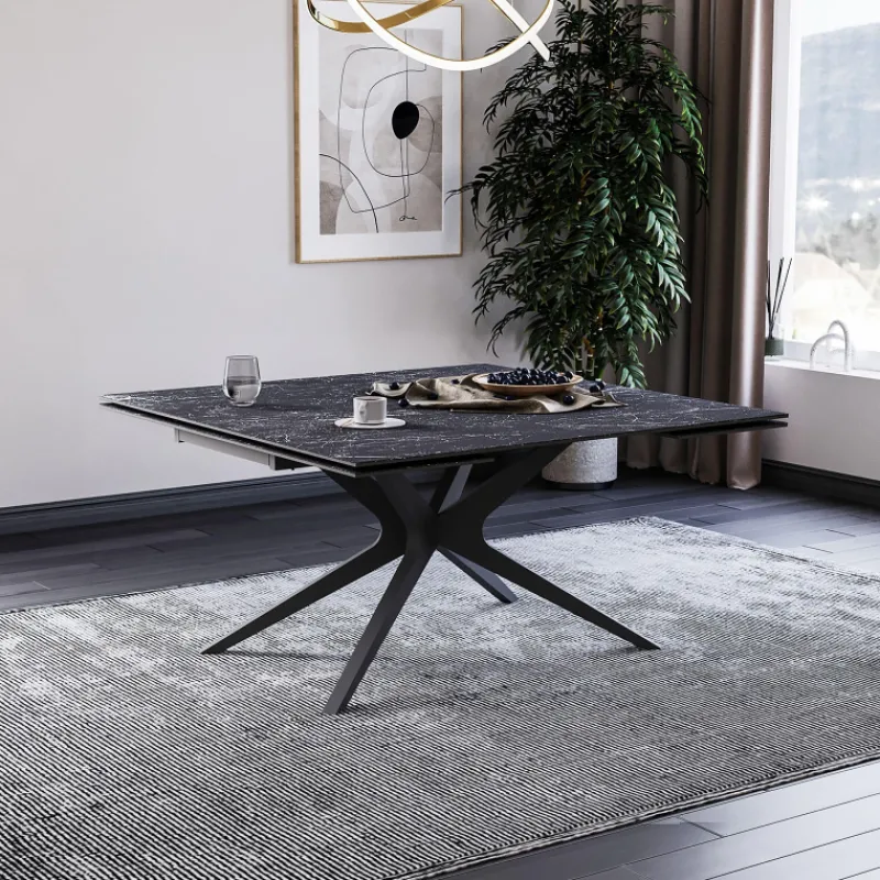 Lievens HectorTable carrée extensible en céramique design avec pieds en métal> Table De Salle à Manger