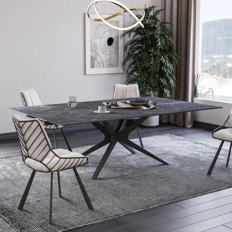 Lievens HectorTable carrée extensible en céramique design avec pieds en métal> Table De Salle à Manger
