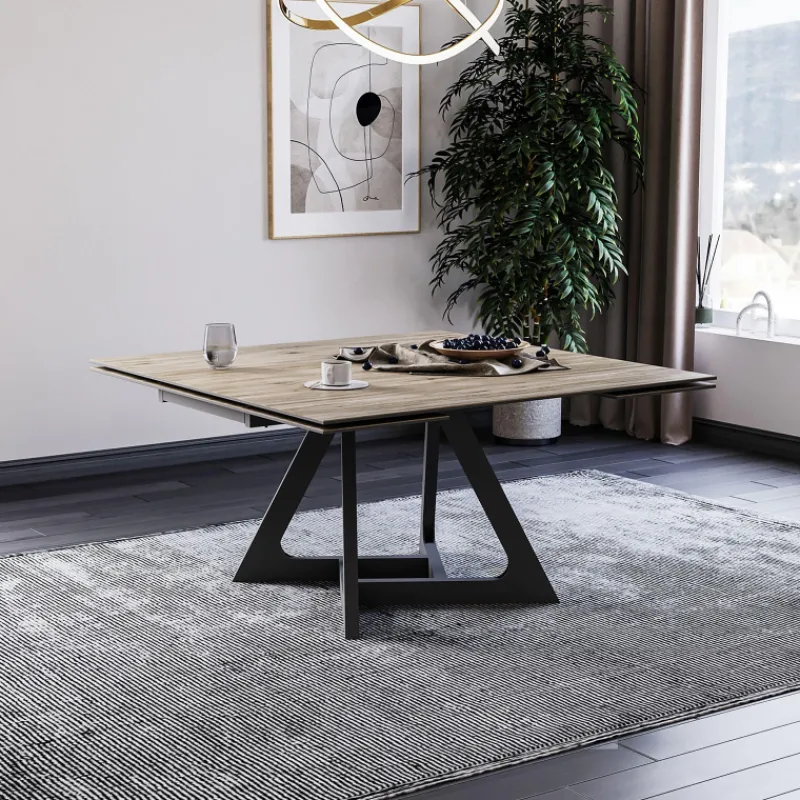 Lievens HectorTable carrée extensible en céramique design avec pieds en métal> Table De Salle à Manger