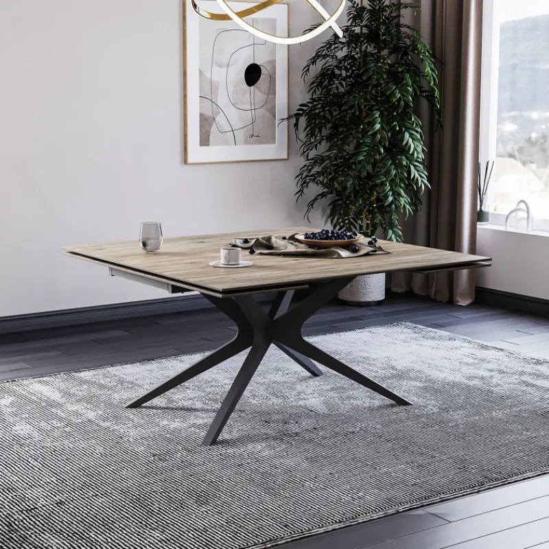 Lievens HectorTable carrée extensible en céramique design avec pieds en métal> Table De Salle à Manger