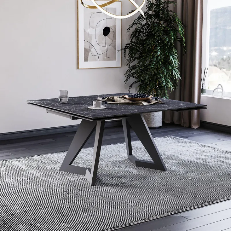 Lievens HectorTable carrée extensible en céramique design avec pieds en métal> Table De Salle à Manger