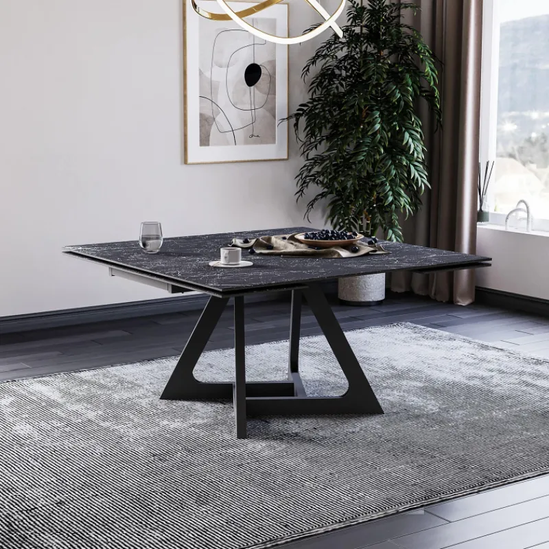 Lievens HectorTable carrée extensible en céramique design avec pieds en métal> Table De Salle à Manger