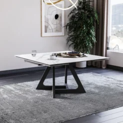 Lievens HectorTable carrée extensible en céramique design avec pieds en métal><noscript><img width=