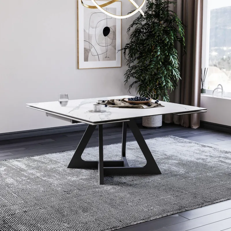 Lievens HectorTable carrée extensible en céramique design avec pieds en métal> Table De Salle à Manger