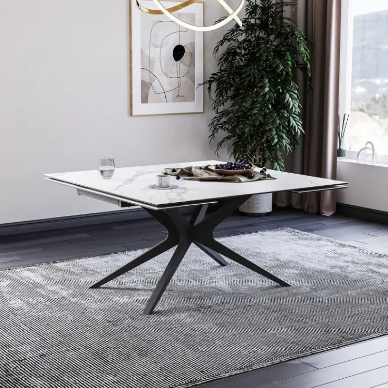 Lievens HectorTable carrée extensible en céramique design avec pieds en métal> Table De Salle à Manger