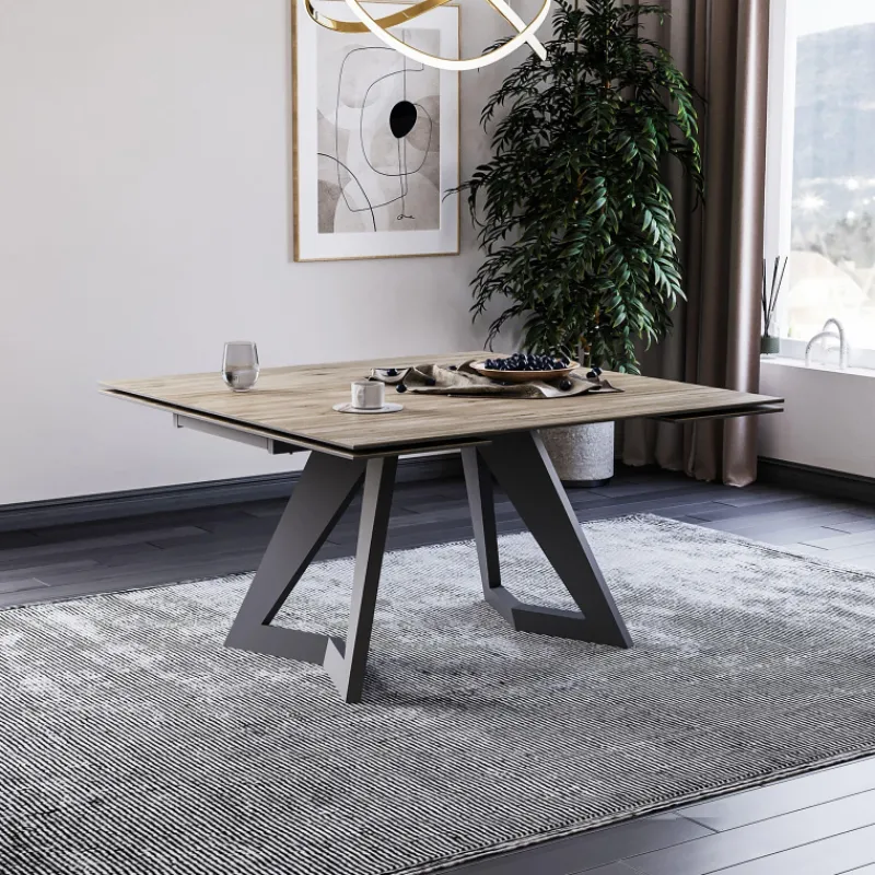 Lievens HectorTable carrée extensible en céramique design avec pieds en métal> Table De Salle à Manger