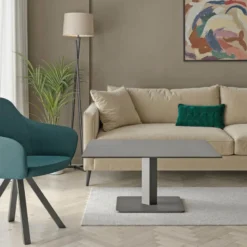 Cancio Ibero mini Table basse carrée en verre avec pied central> Table De Salon