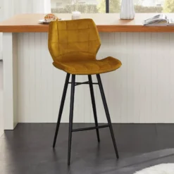 ImpiaTabouret design coque matelassée en velours et pieds en métal noir> Tabouret Snack (assise +/- 65 Cm)|Tabouret De Bar (assise +/- 80 Cm)