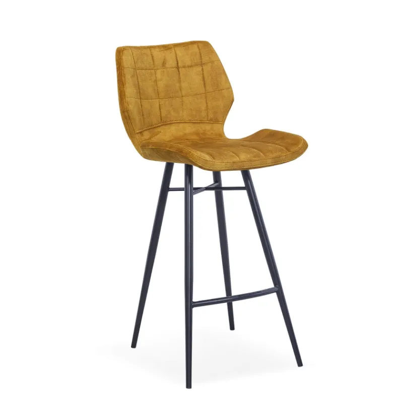 ImpiaTabouret design coque matelassée en velours et pieds en métal noir> Tabouret Snack (assise +/- 65 Cm)|Tabouret De Bar (assise +/- 80 Cm)