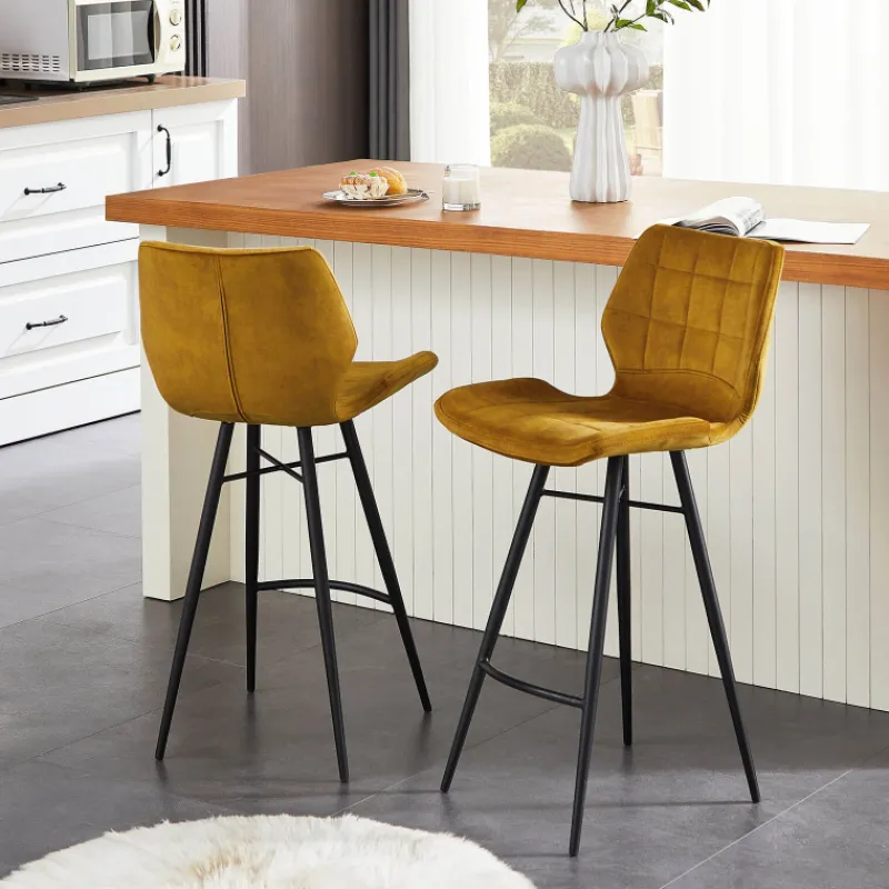 ImpiaTabouret design coque matelassée en velours et pieds en métal noir> Tabouret Snack (assise +/- 65 Cm)|Tabouret De Bar (assise +/- 80 Cm)