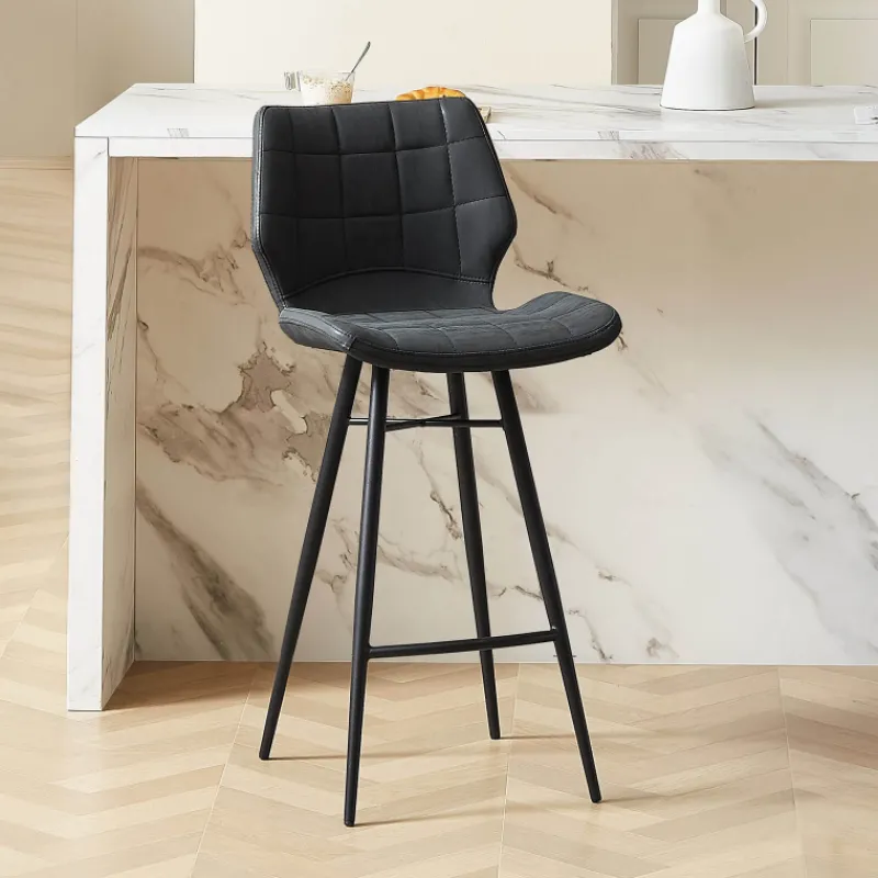 ImpiaTabouret design coque matelassée patinée et pieds en métal noir> Tabouret Snack (assise +/- 65 Cm)|Tabouret De Bar (assise +/- 80 Cm)