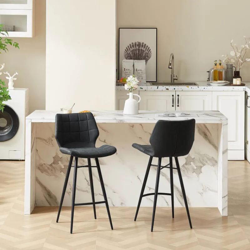 ImpiaTabouret design coque matelassée patinée et pieds en métal noir> Tabouret Snack (assise +/- 65 Cm)|Tabouret De Bar (assise +/- 80 Cm)