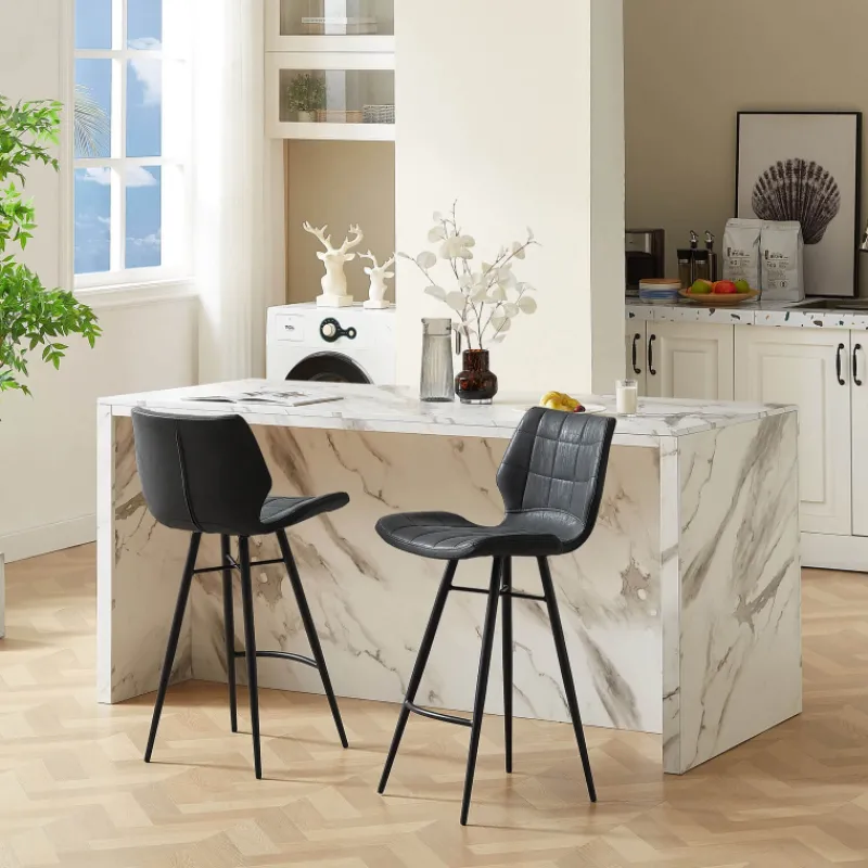ImpiaTabouret design coque matelassée patinée et pieds en métal noir> Tabouret Snack (assise +/- 65 Cm)|Tabouret De Bar (assise +/- 80 Cm)