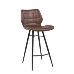 ImpiaTabouret design coque matelassée patinée et pieds en métal noir><noscript><img width=