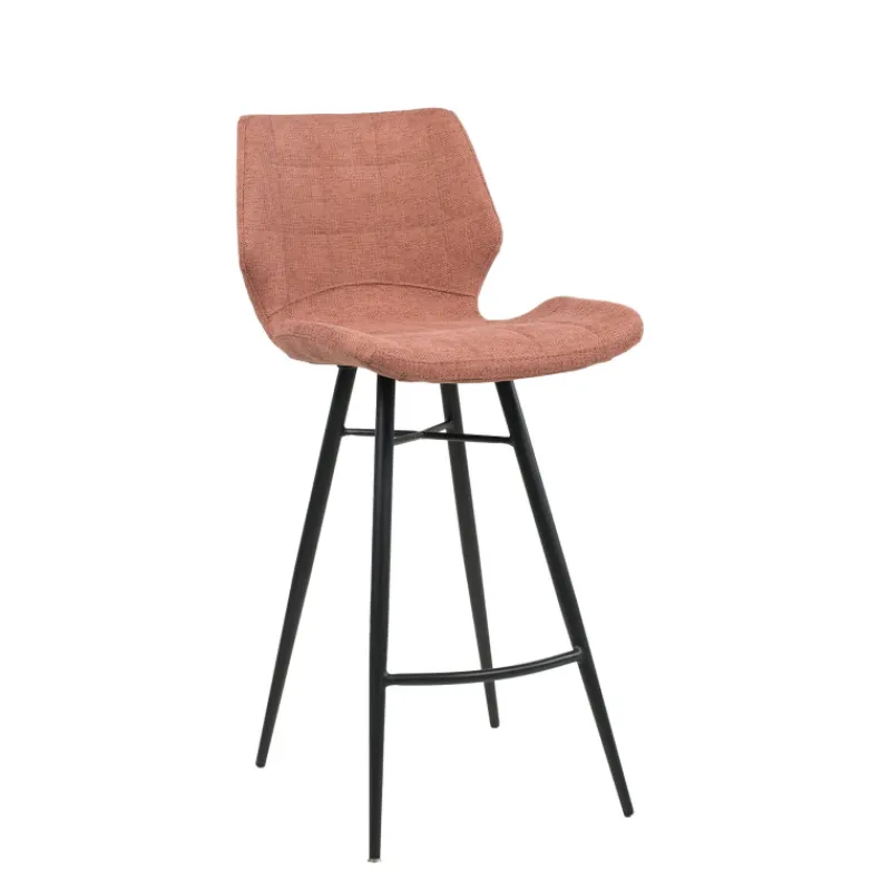 ImpiaTabouret design coque matelassée en tissu et pieds en métal noir> Tabouret Snack (assise +/- 65 Cm)|Tabouret De Bar (assise +/- 80 Cm)