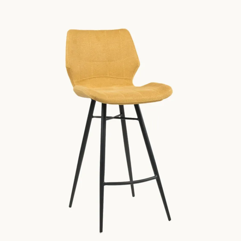 ImpiaTabouret design coque matelassée en tissu et pieds en métal noir> Tabouret Snack (assise +/- 65 Cm)|Tabouret De Bar (assise +/- 80 Cm)
