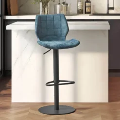 IndicaTabouret tournant et réglable coque en velours avec pied en métal noir> Tabouret Snack (assise +/- 65 Cm)|Tabouret De Bar (assise +/- 80 Cm)