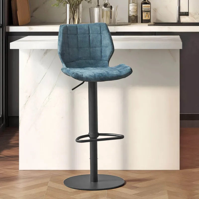 IndicaTabouret tournant et réglable coque en velours avec pied en métal noir> Tabouret Snack (assise +/- 65 Cm)|Tabouret De Bar (assise +/- 80 Cm)