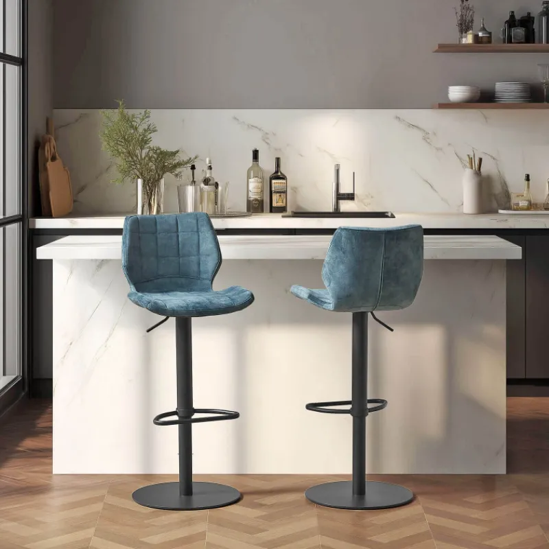 IndicaTabouret tournant et réglable coque en velours avec pied en métal noir> Tabouret Snack (assise +/- 65 Cm)|Tabouret De Bar (assise +/- 80 Cm)