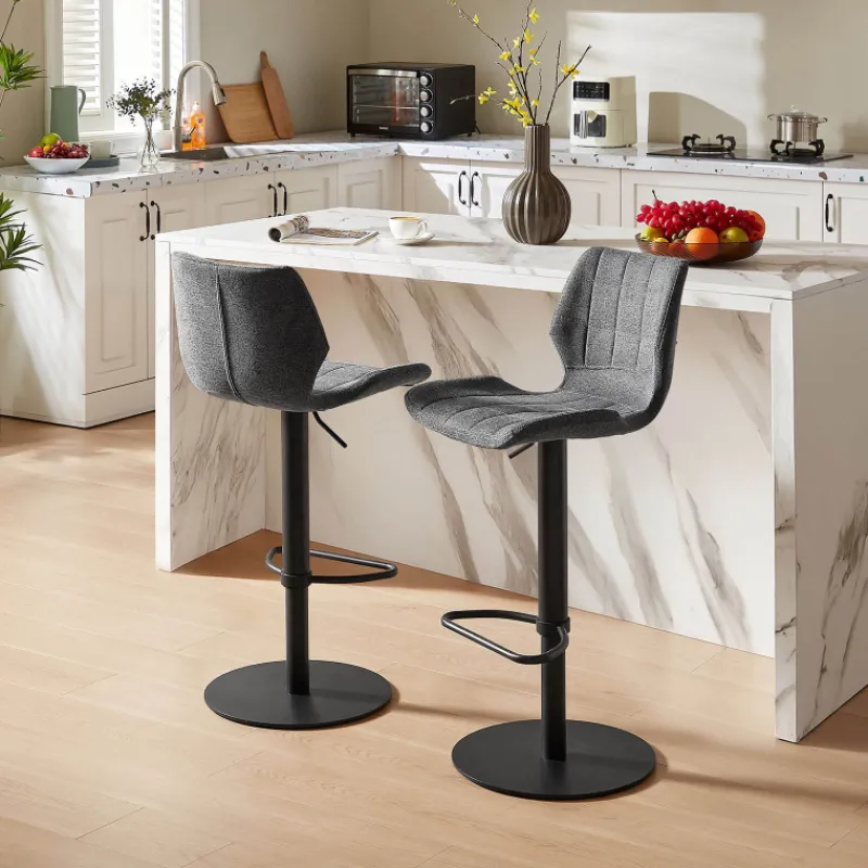 IndicaTabouret tournant et réglable coque en tissu avec pied en métal noir> Tabouret De Bar (assise +/- 80 Cm)|Tabouret Snack (assise +/- 65 Cm)