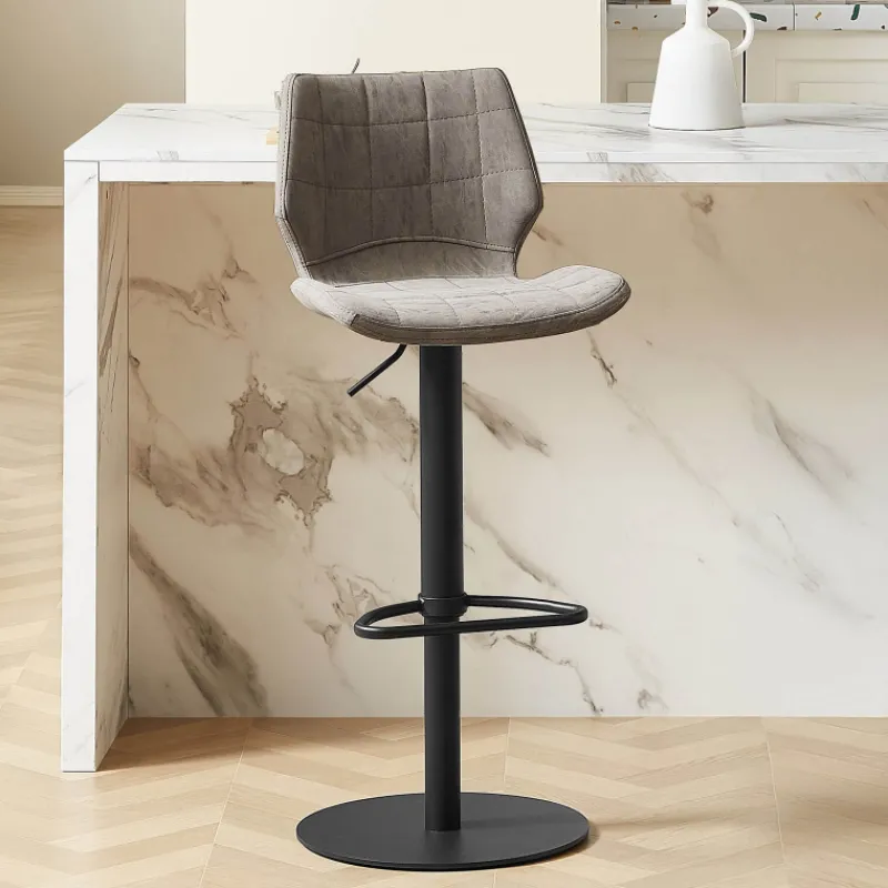 IndicaTabouret tournant et réglable coque matelassée en simili avec pied en métal noir> Tabouret Réglable En Hauteur|Tabouret Snack (assise +/- 65 Cm)