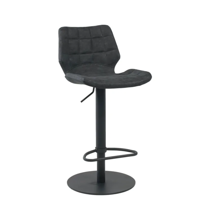 IndicaTabouret tournant et réglable coque matelassée en simili avec pied en métal noir> Tabouret Réglable En Hauteur|Tabouret Snack (assise +/- 65 Cm)