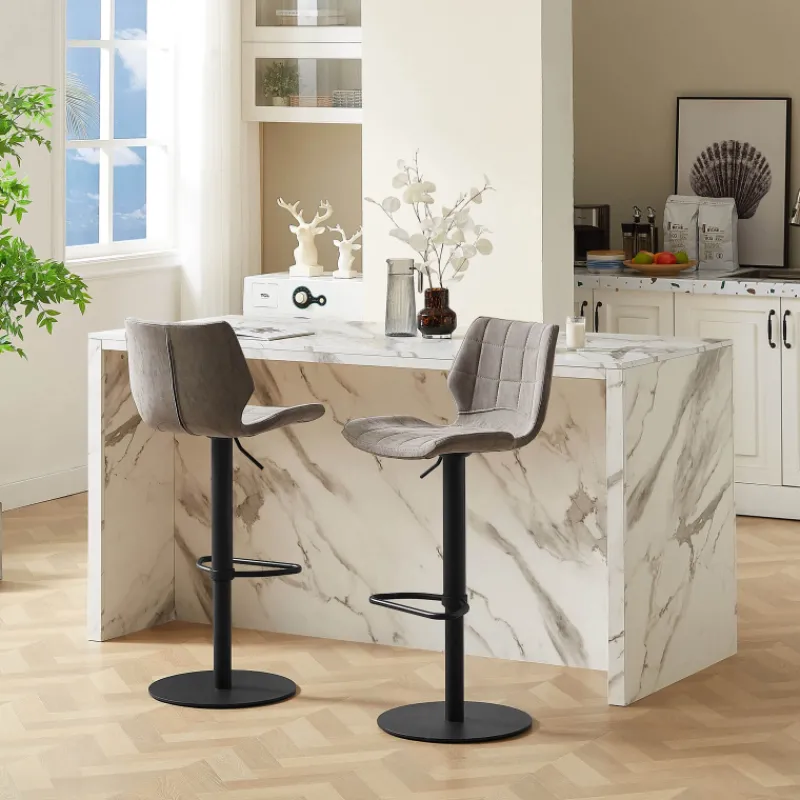 IndicaTabouret tournant et réglable coque matelassée en simili avec pied en métal noir> Tabouret Réglable En Hauteur|Tabouret Snack (assise +/- 65 Cm)