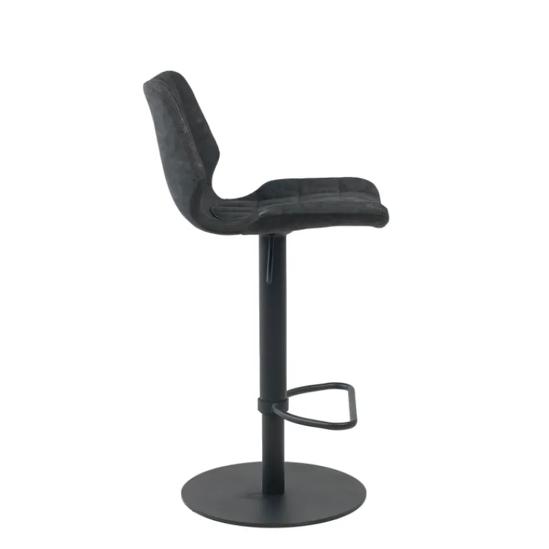 IndicaTabouret tournant et réglable coque matelassée en simili avec pied en métal noir> Tabouret Réglable En Hauteur|Tabouret Snack (assise +/- 65 Cm)