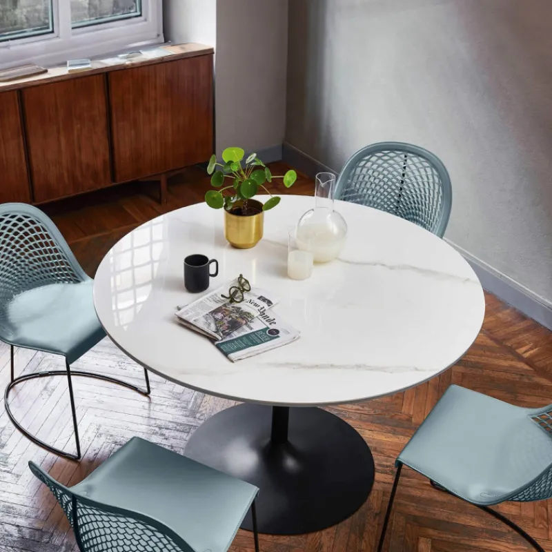 Midj Infinity ® Table pied central design en céramique et métal> Table De Salle à Manger
