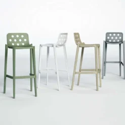 Isidoro Tabouret de bar moderne empilable avec dossier ronds ajourés> Tabouret De Bar (assise +/- 80 Cm)