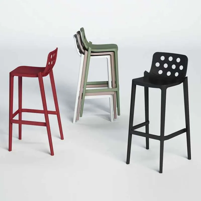 Isidoro Tabouret de bar moderne empilable avec dossier ronds ajourés> Tabouret De Bar (assise +/- 80 Cm)